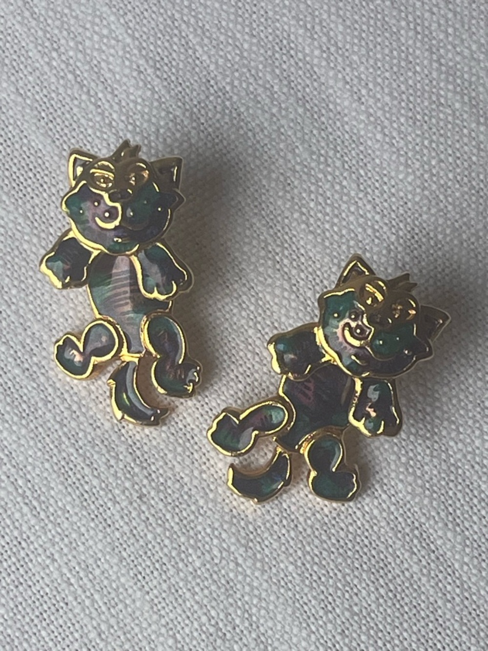 Vintage Edgar Berebi Purple & Green Enamel Cat Earrings